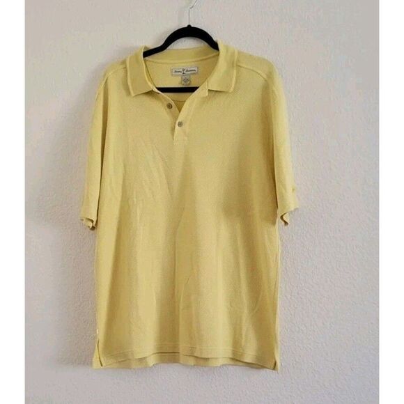 BANANA REPUBLIC Silk Blend Polo Golf Shirt Men’s Casual Large L Yellow Crepe - Picture 7 of 7